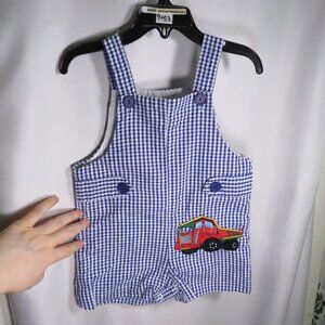 Baby Bulldozer Truck Seersucker Shortalls lined Gingham
